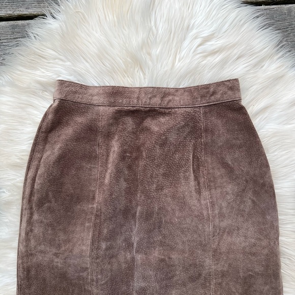 Tan Genuine Suede Leather Pencil Skirt VTG Pristine - Picture 5 of 14